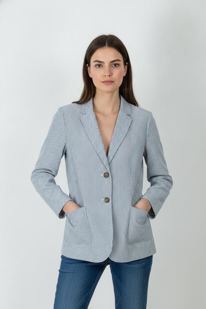 Blazer Rayé Bleu et Blanc - Taille XXL/44 de la marque Weekend Max Mara | PARAD106691 - Vendu par Paradigme - Image 1