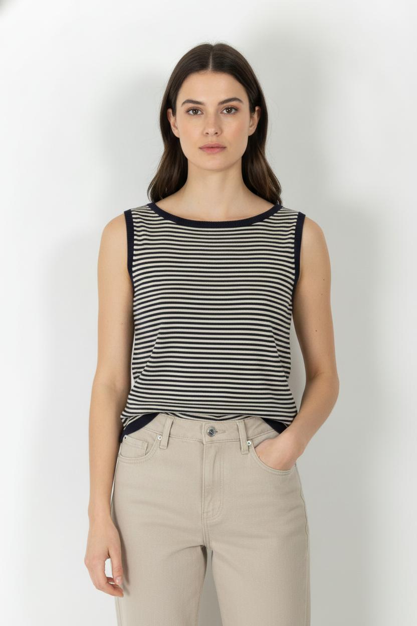 Débardeur Rayé Bleu Marine et Blanc - Taille XL/42 de la marque Weekend Max Mara | PARAD106692 - Vendu par Paradigme - Image 1