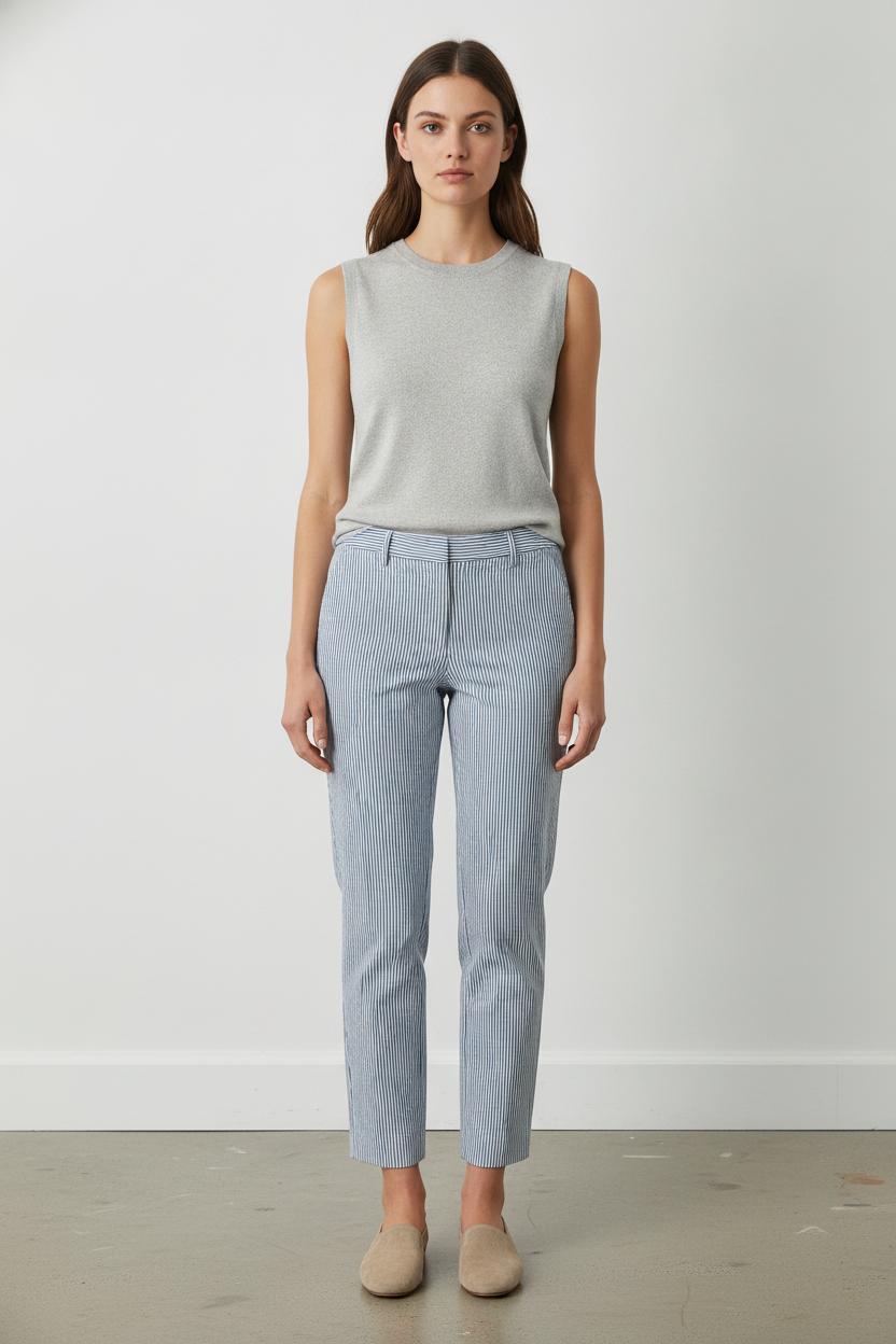 Pantalon Rayé Blanc et Bleu - Taille XXXL/46 de la marque Weekend Max Mara | PARAD106695 - Vendu par Paradigme - Image 1