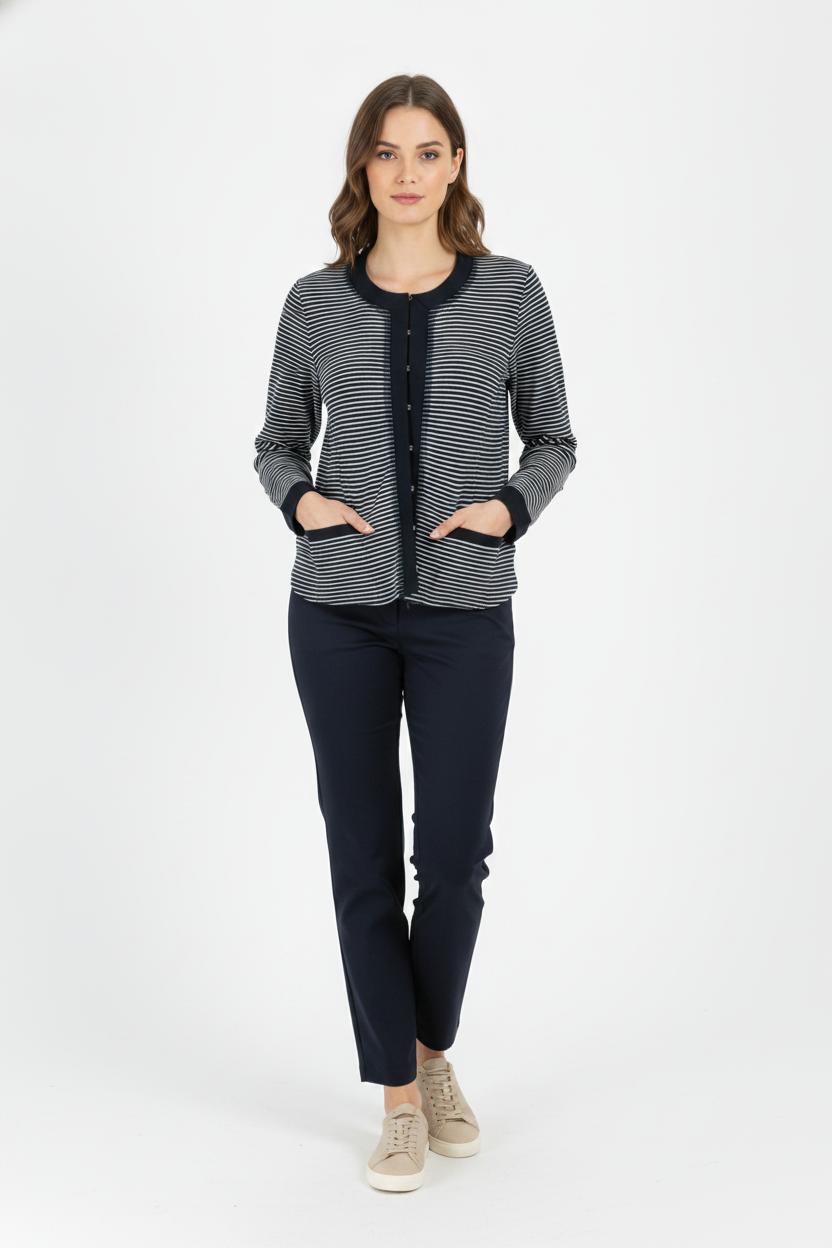 Cardigan Bleu Marine et Blanc - Taille XL/42 de la marque Weekend Max Mara | PARAD106696 - Vendu par Paradigme - Image 1