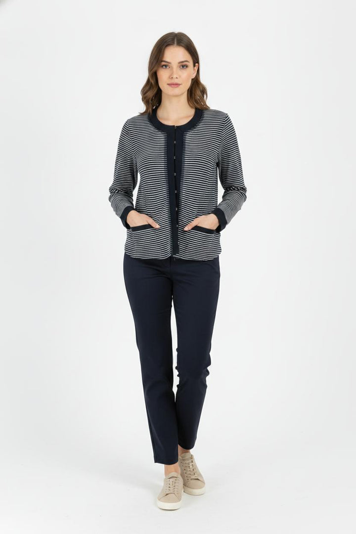 Cardigan Bleu Marine et Blanc - Taille XL/42 de la marque Weekend Max Mara | PARAD106696 - Vendu par Paradigme - Image 1
