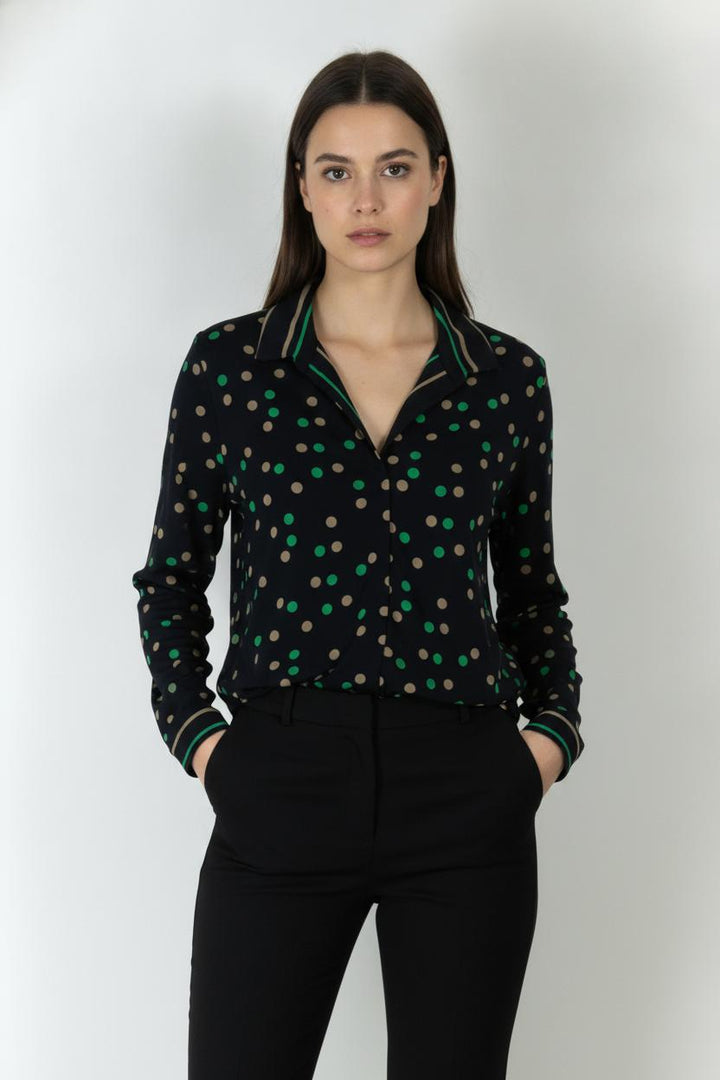 Chemise Noire à Pois Verts et Beiges - Taille XXL/44 de la marque Indies | PARAD106703 - Vendu par Paradigme - Image 1