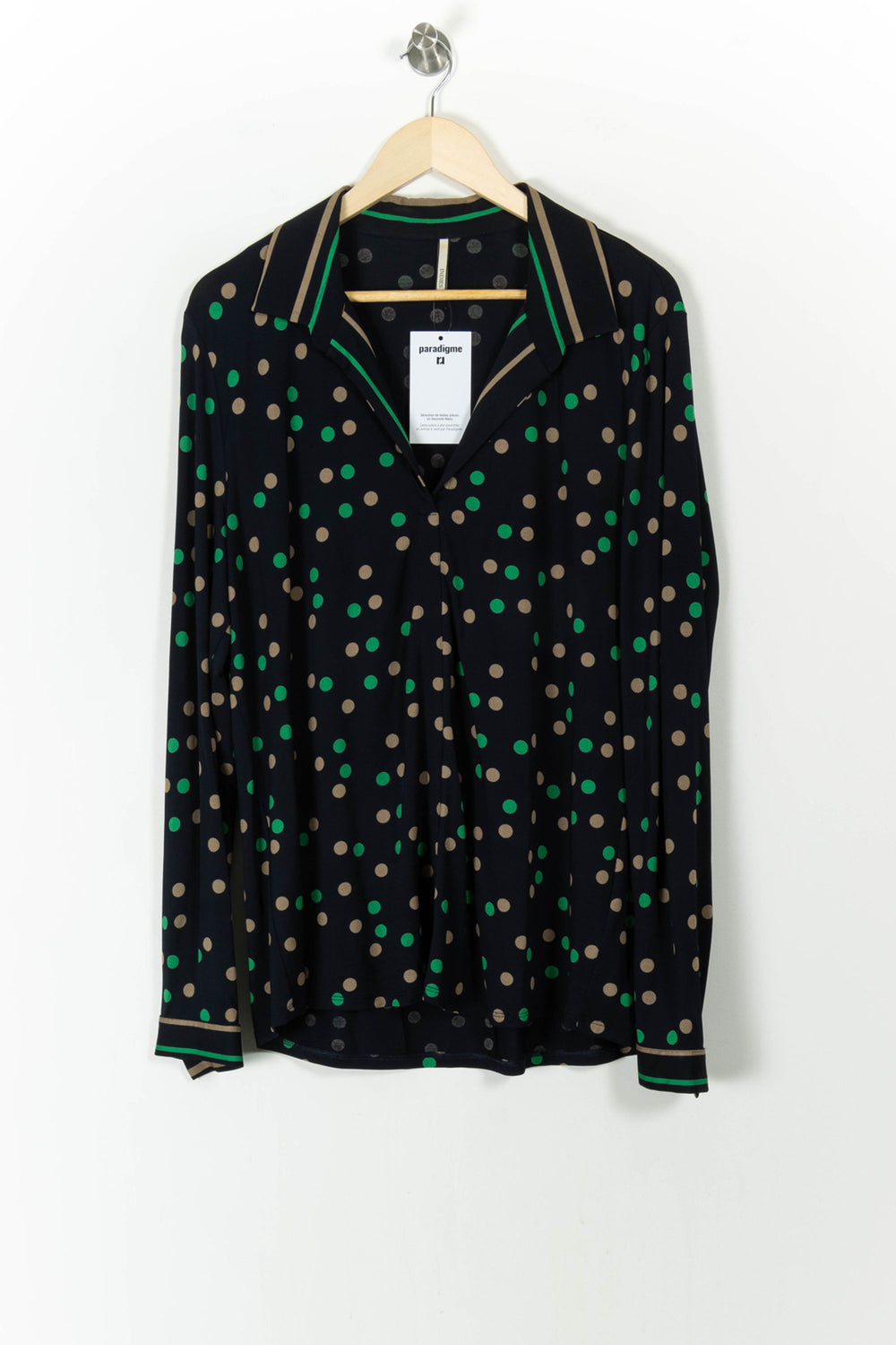 Chemise Noire à Pois Verts et Beiges - Taille XXL/44 de la marque Indies | PARAD106703 - Vendu par Paradigme - Image 2