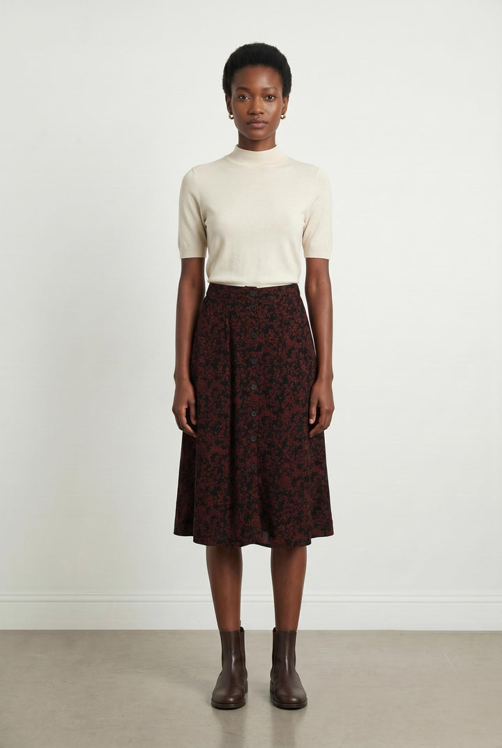Jupe Évasée Bordeaux et Noire - Taille XS/34 de la marque Kookai | PARAD106727 - Vendu par Paradigme - Image 1