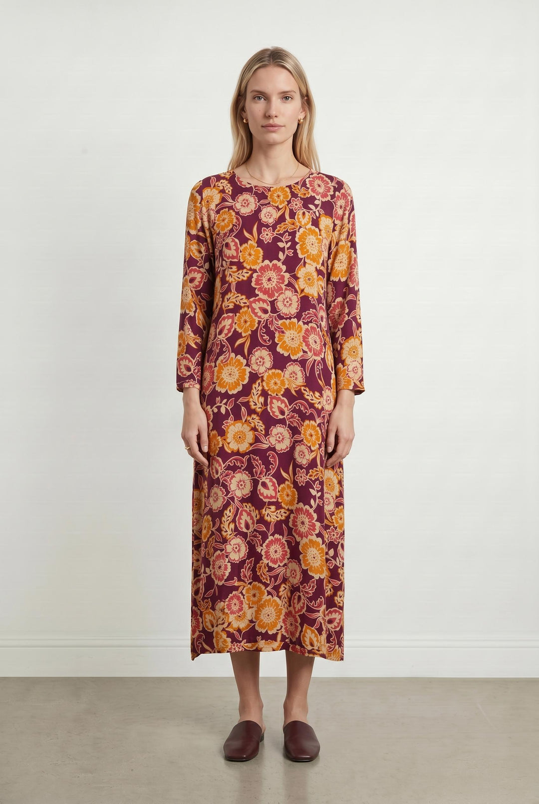 Robe Longue Bordeaux et Orange - Taille S/36 de la marque Indies | PARAD106794 - Vendu par Paradigme - Image 1