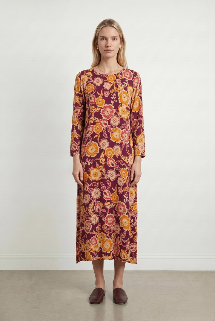 Robe Longue Bordeaux et Orange - Taille S/36 de la marque Indies | PARAD106794 - Vendu par Paradigme - Image 1