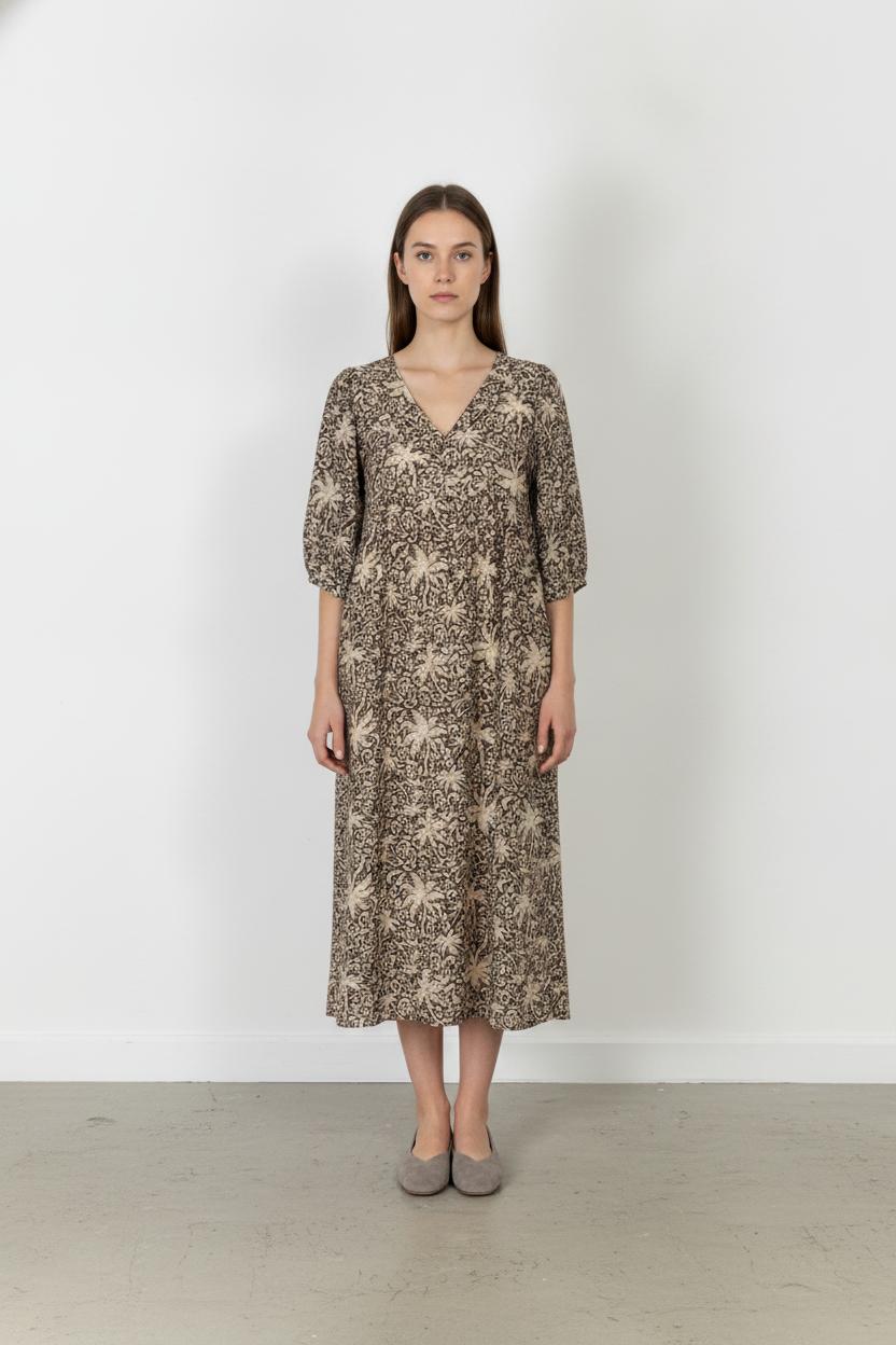 Robe Midi Marron et Beige - Taille M/38 de la marque La Fée Maraboutée | PARAD106827 - Vendu par Paradigme - Image 1
