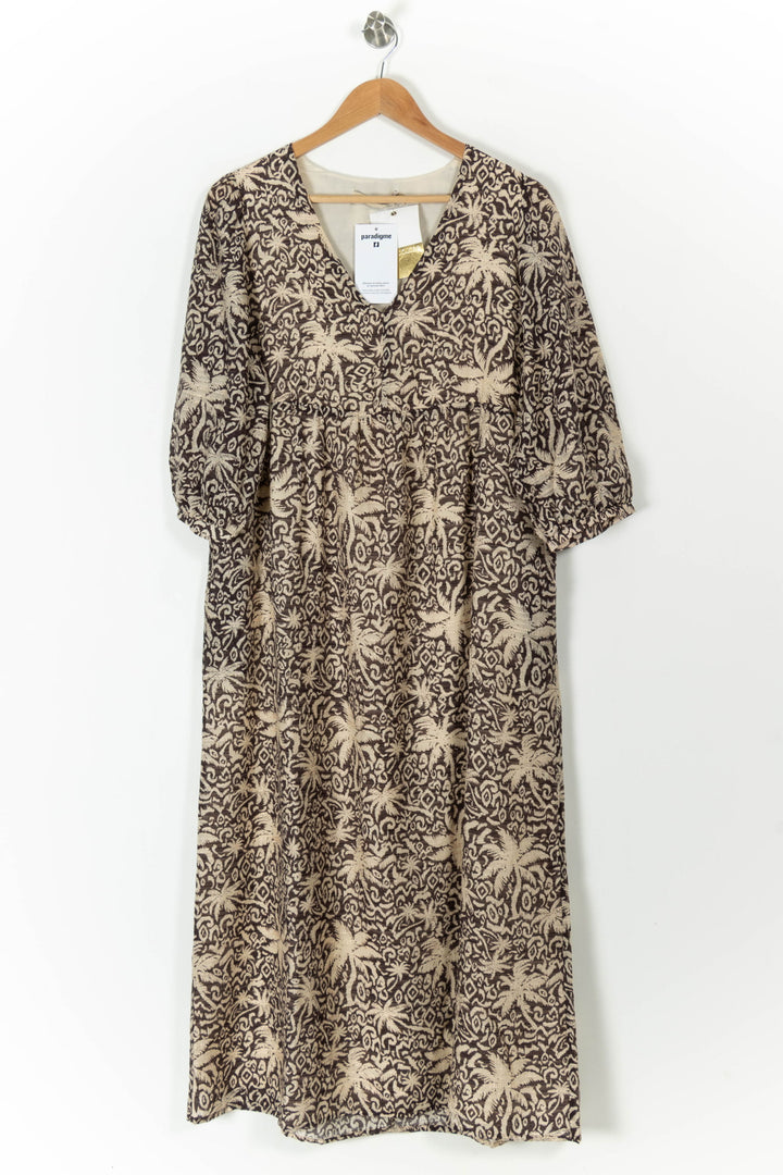 Robe Midi Marron et Beige - Taille M/38 de la marque La Fée Maraboutée | PARAD106827 - Vendu par Paradigme - Image 2