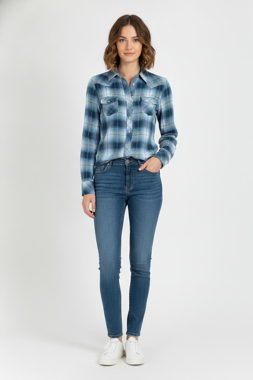 Chemise à Carreaux Bleue et Blanche - Taille S/36 de la marque Maje | PARAD106867 - Vendu par Paradigme - Image 1