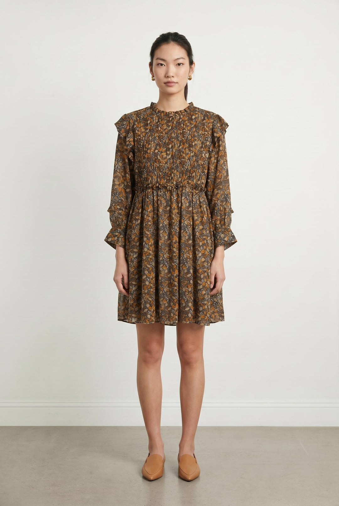 Robe Fleurie Marron et Jaune - Taille S/36 de la marque ba&sh | PARAD106986 - Vendu par Paradigme - Image 1