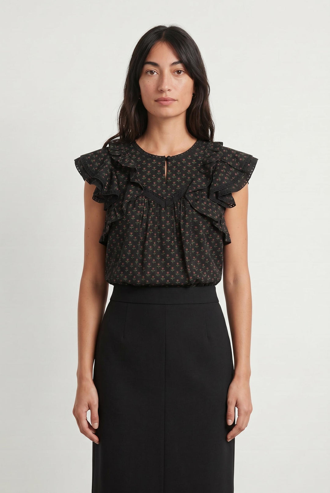Blouse Noire à Motifs - Taille XS/34 de la marque Sézane | PARAD107018 - Vendu par Paradigme - Image 1