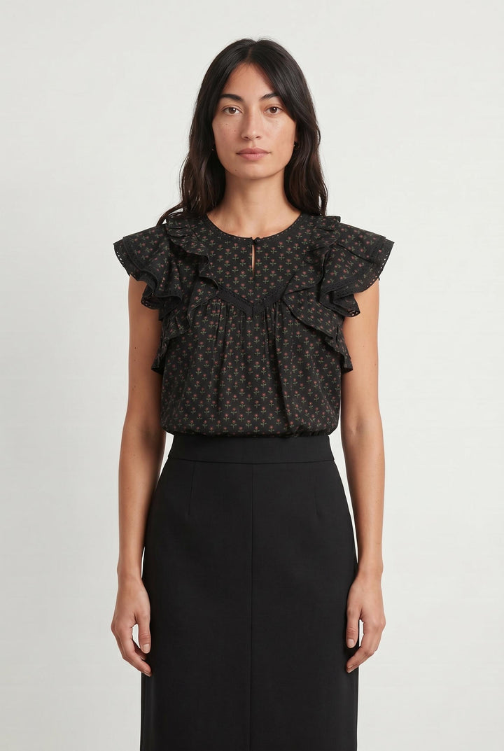 Blouse Noire à Motifs - Taille XS/34 de la marque Sézane | PARAD107018 - Vendu par Paradigme - Image 1