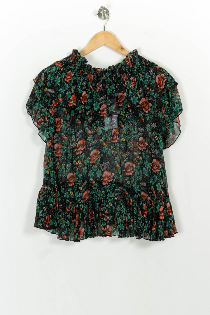 Blouse Fleurie Verte et Rouge - Taille M/38 de la marque The Kooples | PARAD107019 - Vendu par Paradigme - Image 4