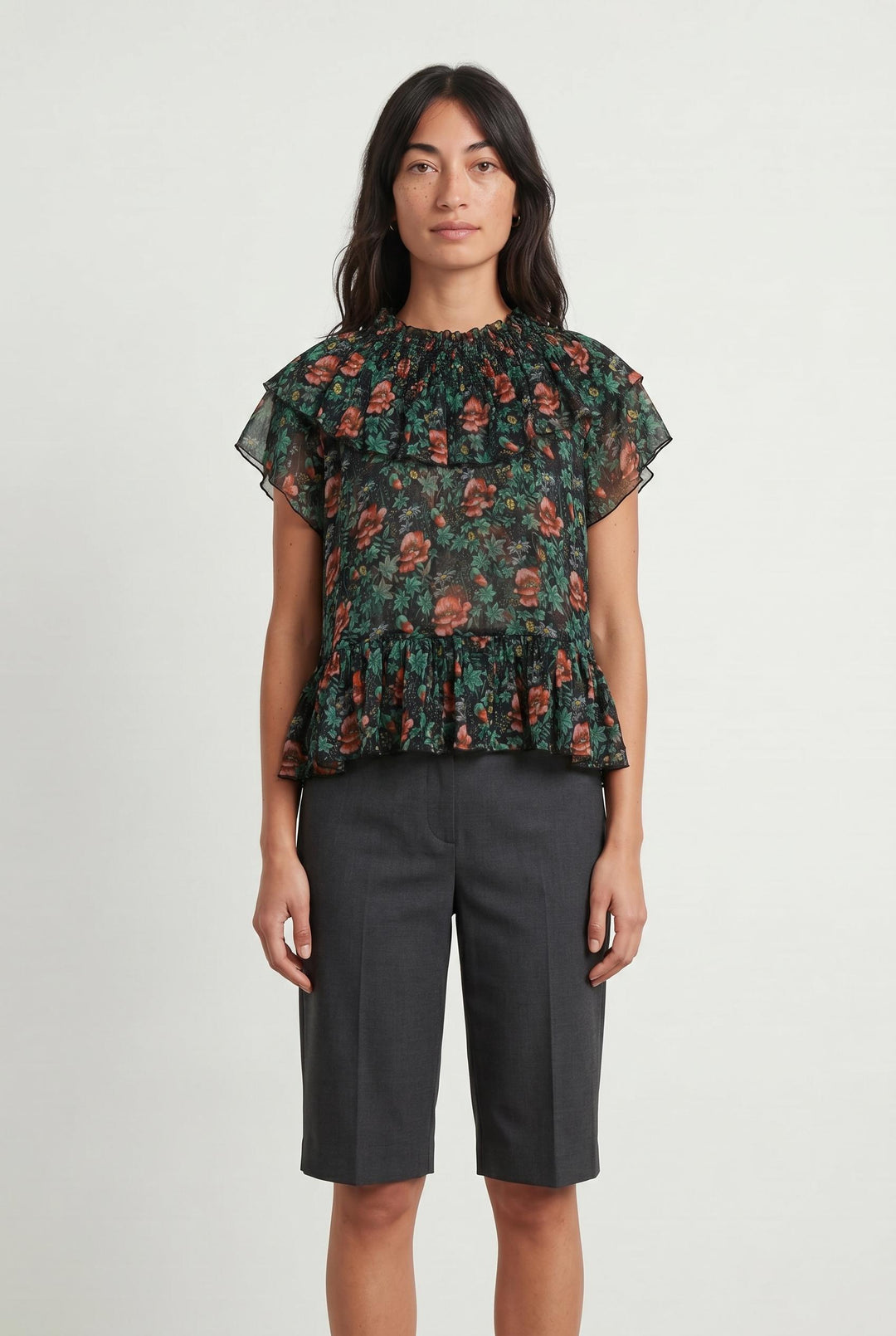 Blouse Fleurie Verte et Rouge - Taille M/38 de la marque The Kooples | PARAD107019 - Vendu par Paradigme - Image 1