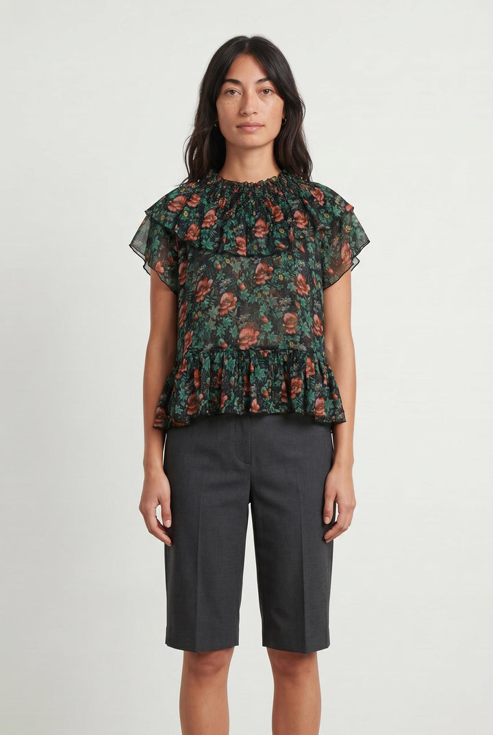 Blouse Fleurie Verte et Rouge - Taille M/38 de la marque The Kooples | PARAD107019 - Vendu par Paradigme - Image 1