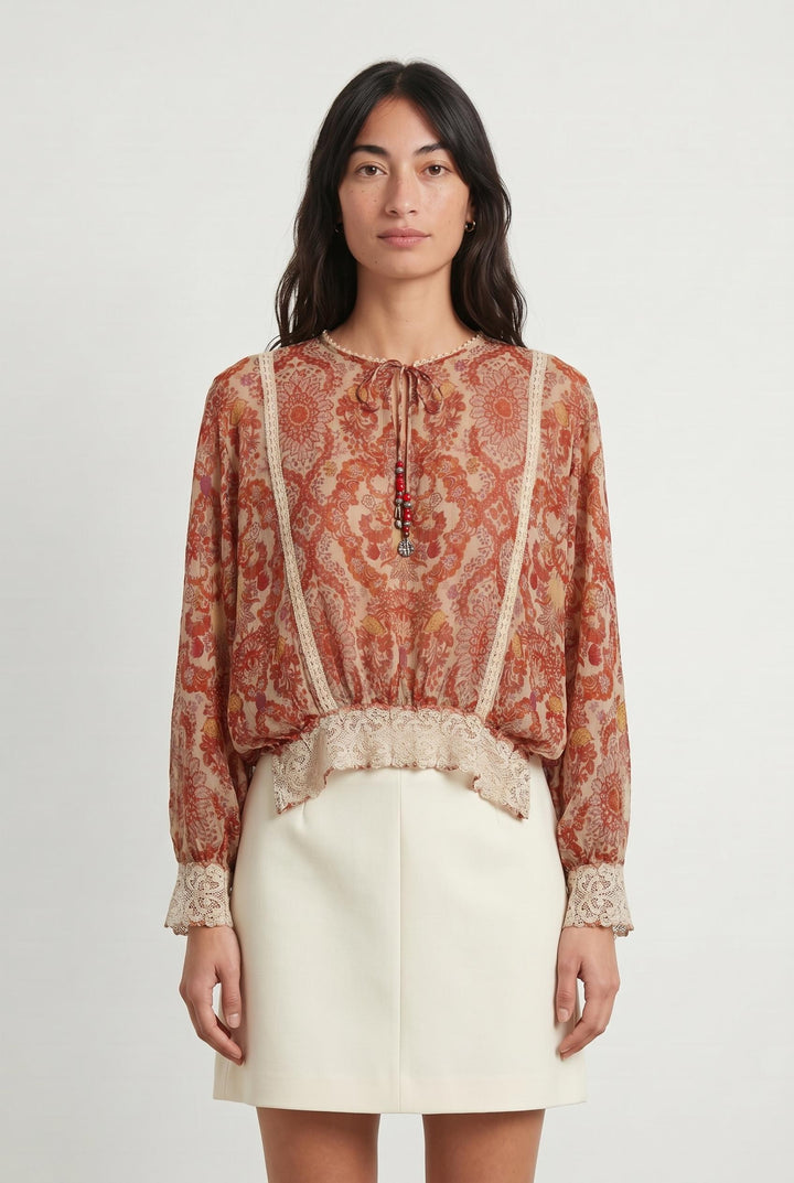 Blouse Rouge et Beige - Taille S/36 de la marque The Kooples | PARAD107057 - Vendu par Paradigme - Image 1