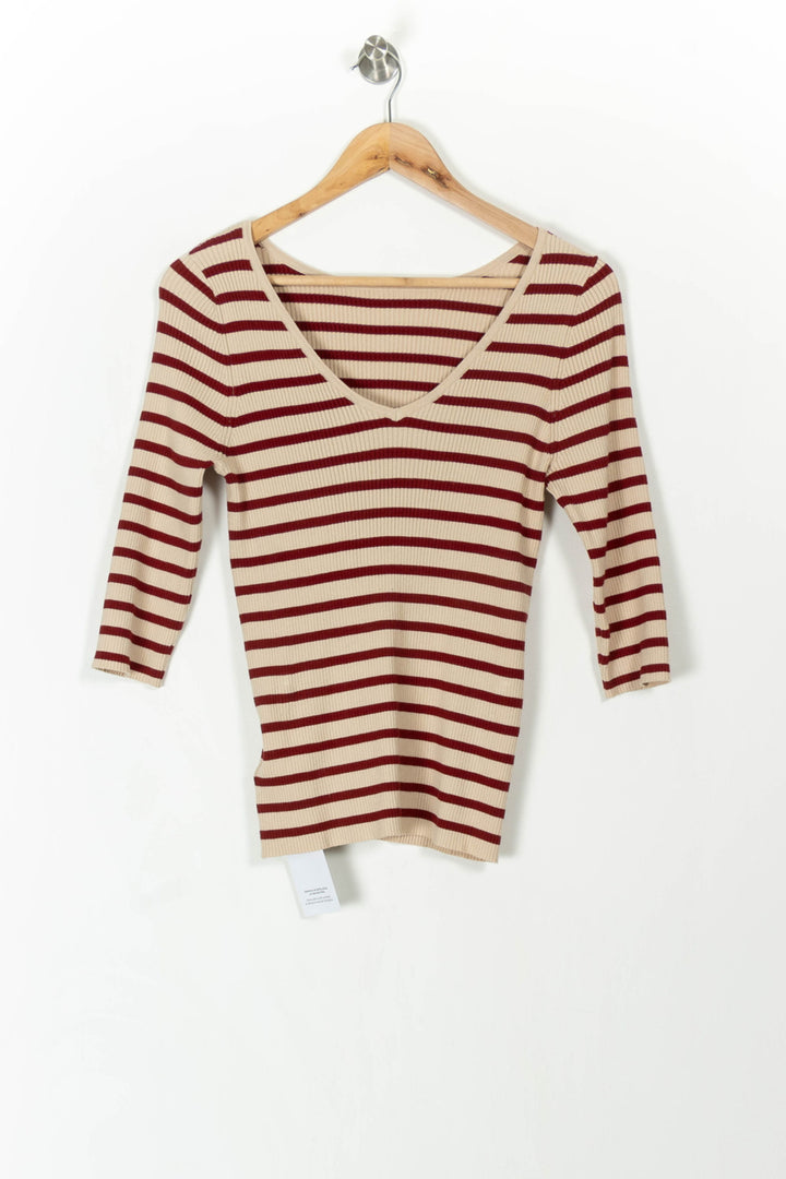 Pull Rayé Beige et Bordeaux - Taille M/38 de la marque Grace & Mila | PARAD107100 - Vendu par Paradigme - Image 4