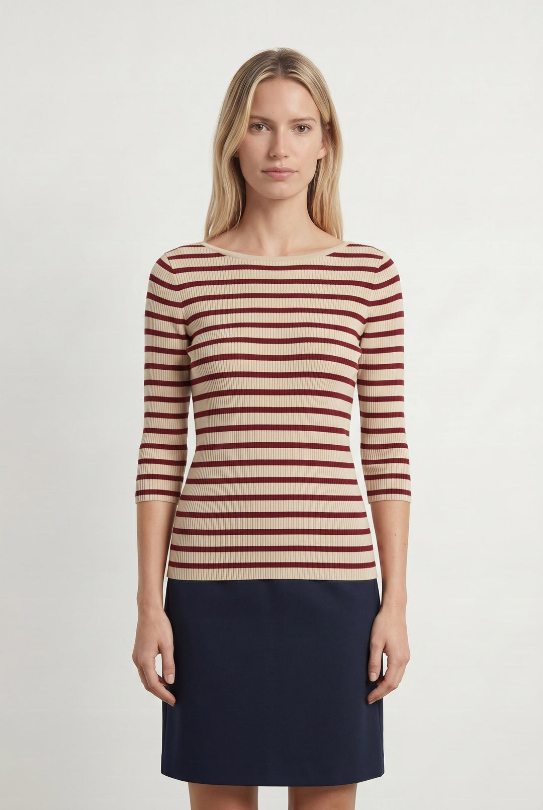 Pull Rayé Beige et Bordeaux - Taille M/38 de la marque Grace & Mila | PARAD107100 - Vendu par Paradigme - Image 1