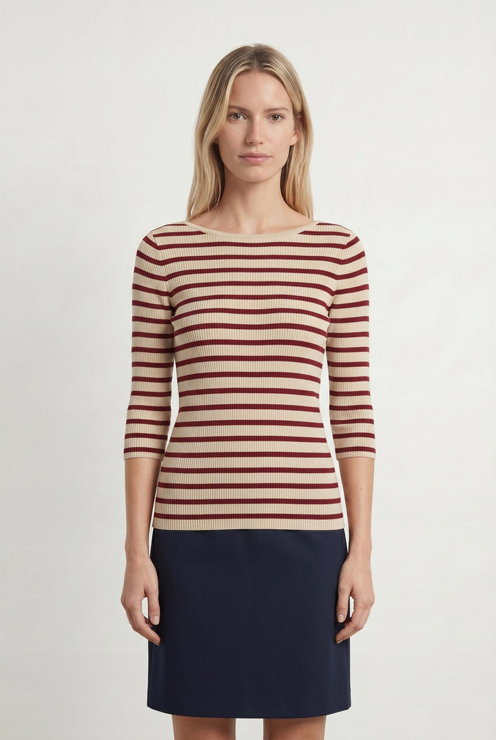Pull Rayé Beige et Bordeaux - Taille M/38 de la marque Grace & Mila | PARAD107100 - Vendu par Paradigme - Image 1