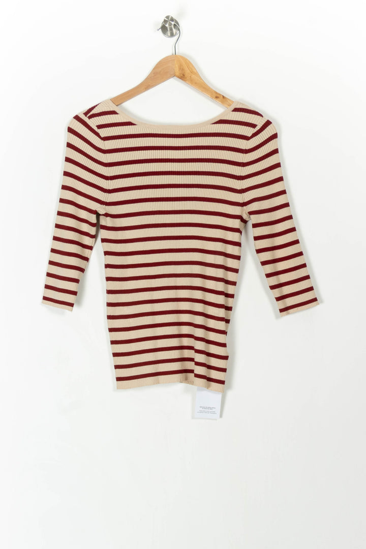 Pull Rayé Beige et Bordeaux - Taille M/38 de la marque Grace & Mila | PARAD107100 - Vendu par Paradigme - Image 2