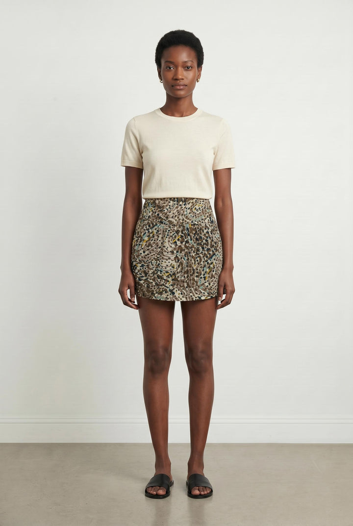 Jupe Courte Beige et Bleu - Taille M/38 de la marque IKKS | PARAD107108 - Vendu par Paradigme - Image 1