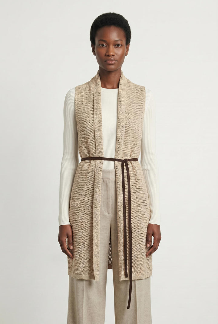 Gilet Sans Manches Beige et Marron - Taille S/36 de la marque IKKS | PARAD107258 - Vendu par Paradigme - Image 1