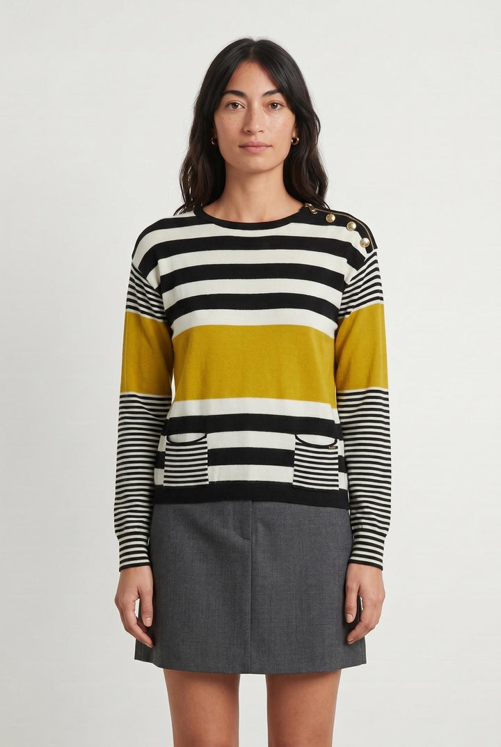 Pull Rayé Noir Blanc et Jaune - Taille M/38 de la marque Liu Jo | PARAD107333 - Vendu par Paradigme - Image 1