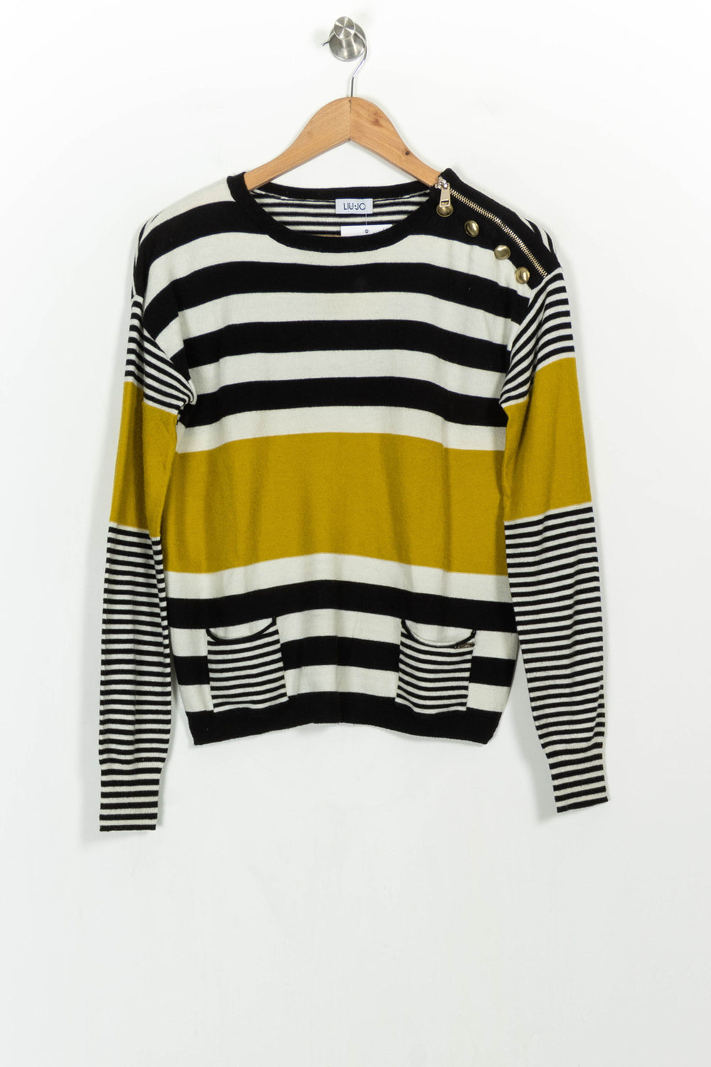 Pull Rayé Noir Blanc et Jaune - Taille M/38 de la marque Liu Jo | PARAD107333 - Vendu par Paradigme - Image 2