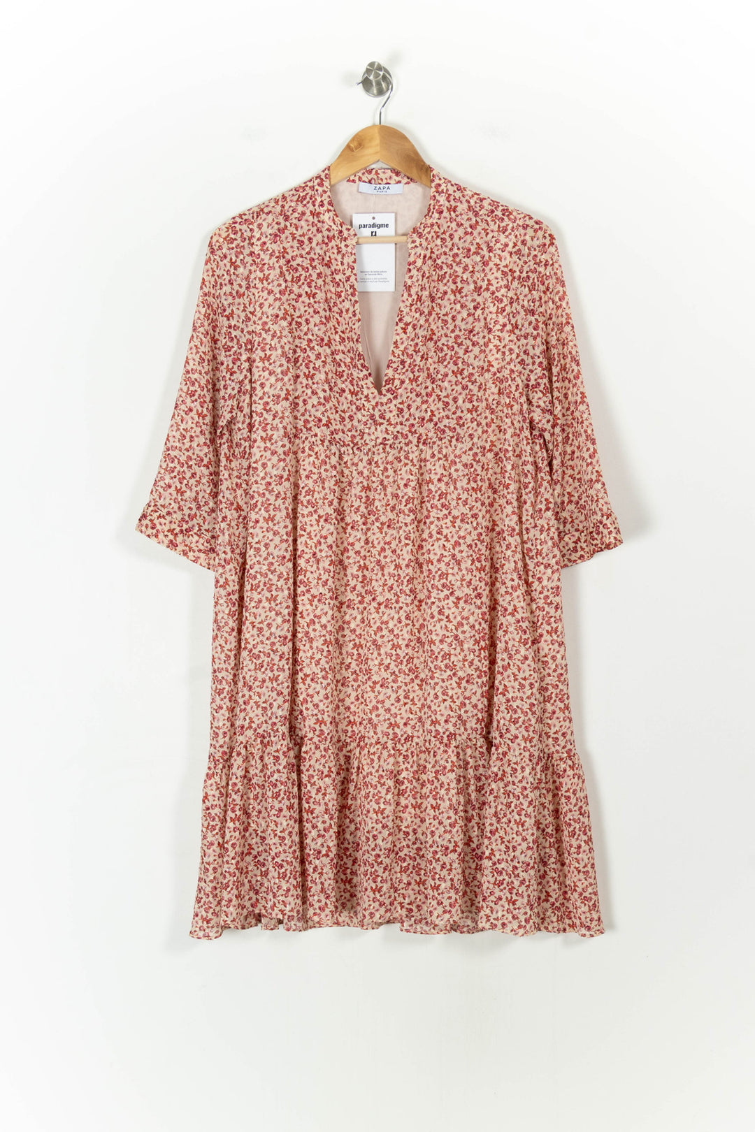 Robe Midi Fleurie Rose et Écrue - Taille M/38 de la marque ZAPA | PARAD107525 - Vendu par Paradigme - Image 2