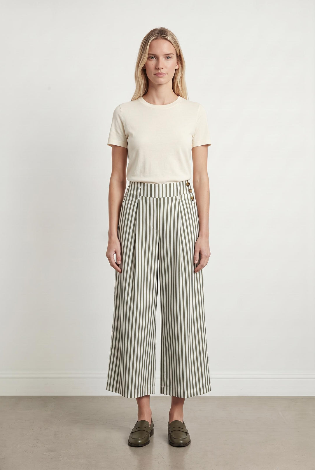 Pantalon Rayé Vert et Blanc - Taille S/36 de la marque Caroll | PARAD107674 - Vendu par Paradigme - Image 1