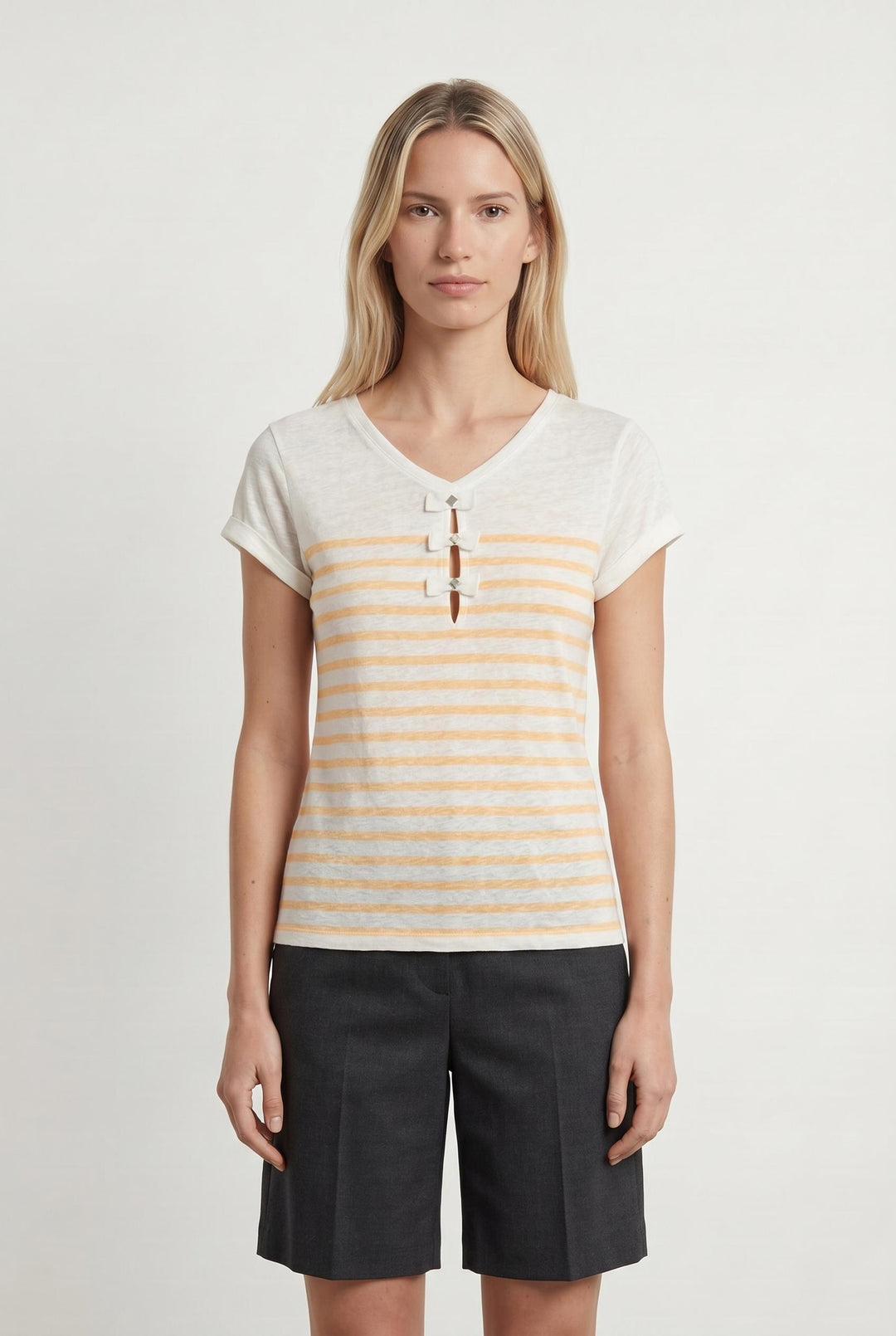 Tee-shirt Blanc et Orange - Taille XS/34 de la marque IKKS | PARAD107684 - Vendu par Paradigme - Image 1