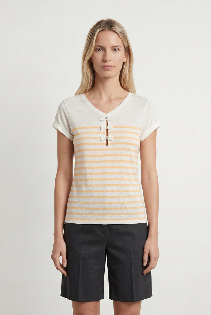 Tee-shirt Blanc et Orange - Taille XS/34 de la marque IKKS | PARAD107684 - Vendu par Paradigme - Image 1