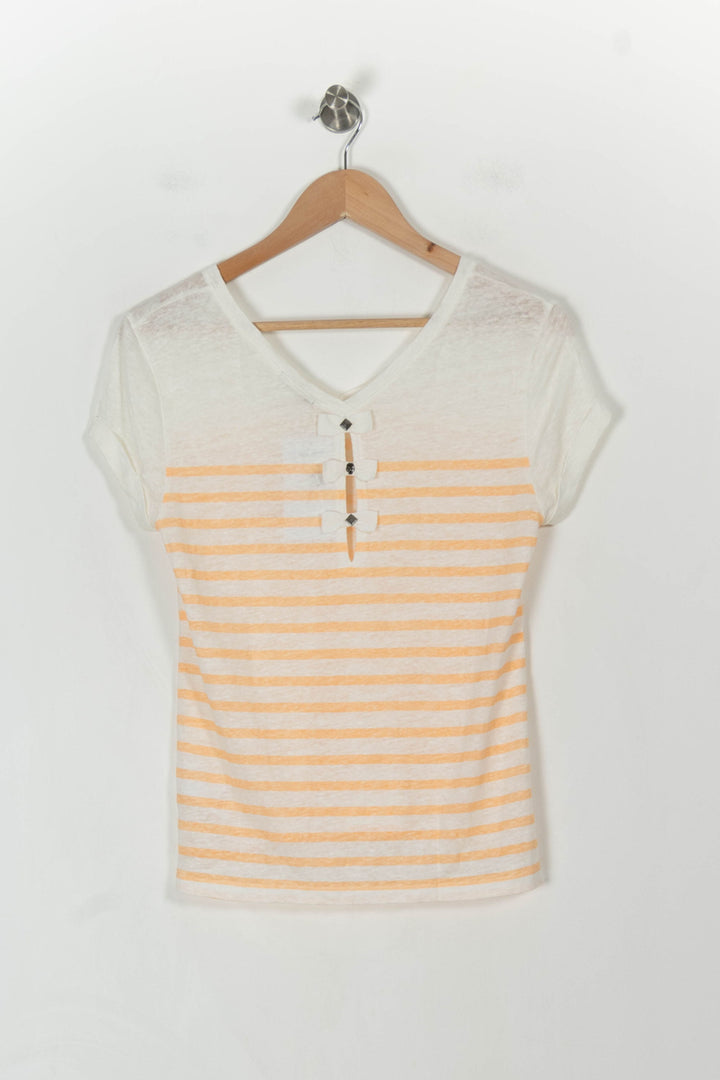 Tee-shirt Blanc et Orange - Taille XS/34 de la marque IKKS | PARAD107684 - Vendu par Paradigme - Image 2