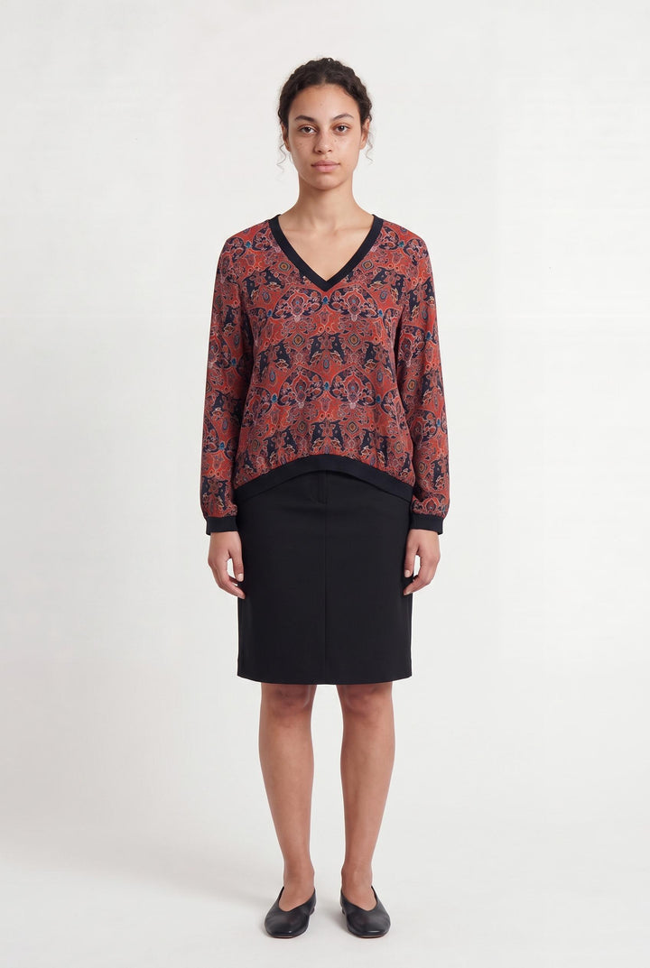 Blouse Bordeaux et Noir - Taille XL/42 de la marque La Fée Maraboutée | PARAD107692 - Vendu par Paradigme - Image 1