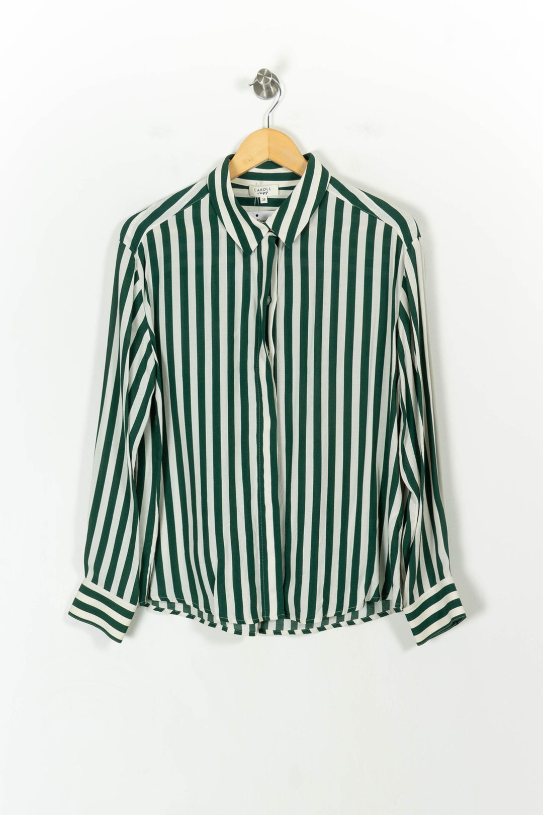 Chemise Rayée Verte et Blanche - Taille M/38 de la marque Caroll | PARAD107728 - Vendu par Paradigme - Image 2