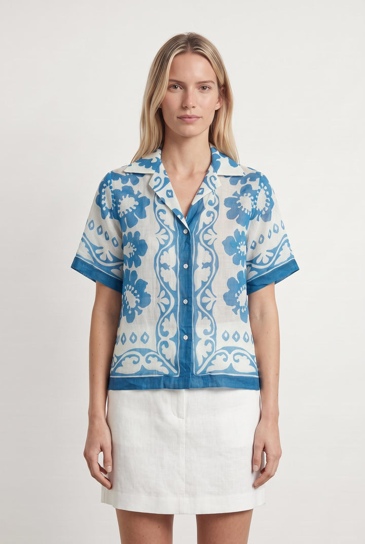 Chemise Manches Courtes Bleu et Blanc - Taille S/36 de la marque Sandro | PARAD107729 - Vendu par Paradigme - Image 1