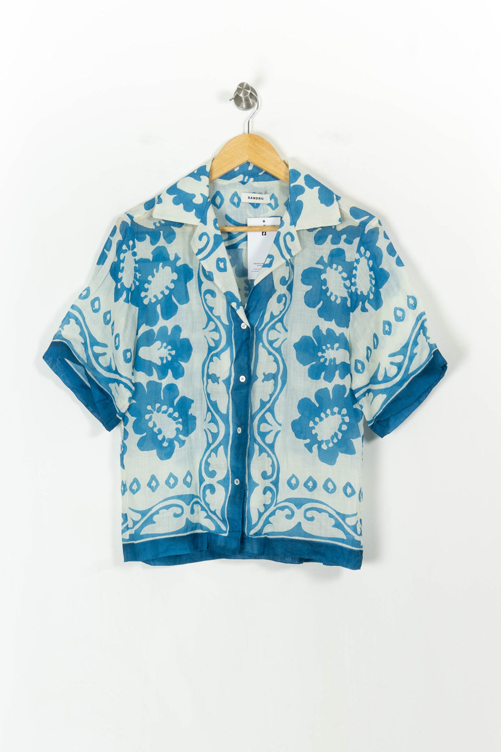 Chemise Manches Courtes Bleu et Blanc - Taille S/36 de la marque Sandro | PARAD107729 - Vendu par Paradigme - Image 2