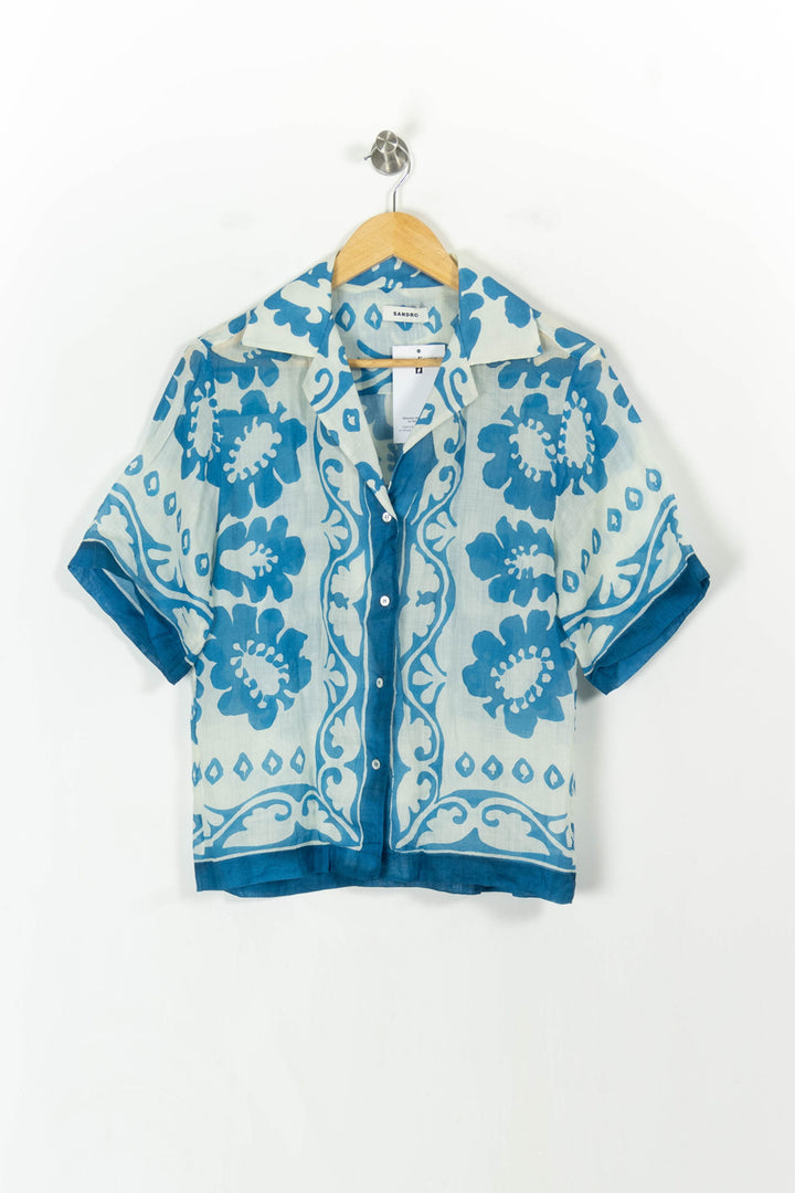 Chemise Manches Courtes Bleu et Blanc - Taille S/36 de la marque Sandro | PARAD107729 - Vendu par Paradigme - Image 2