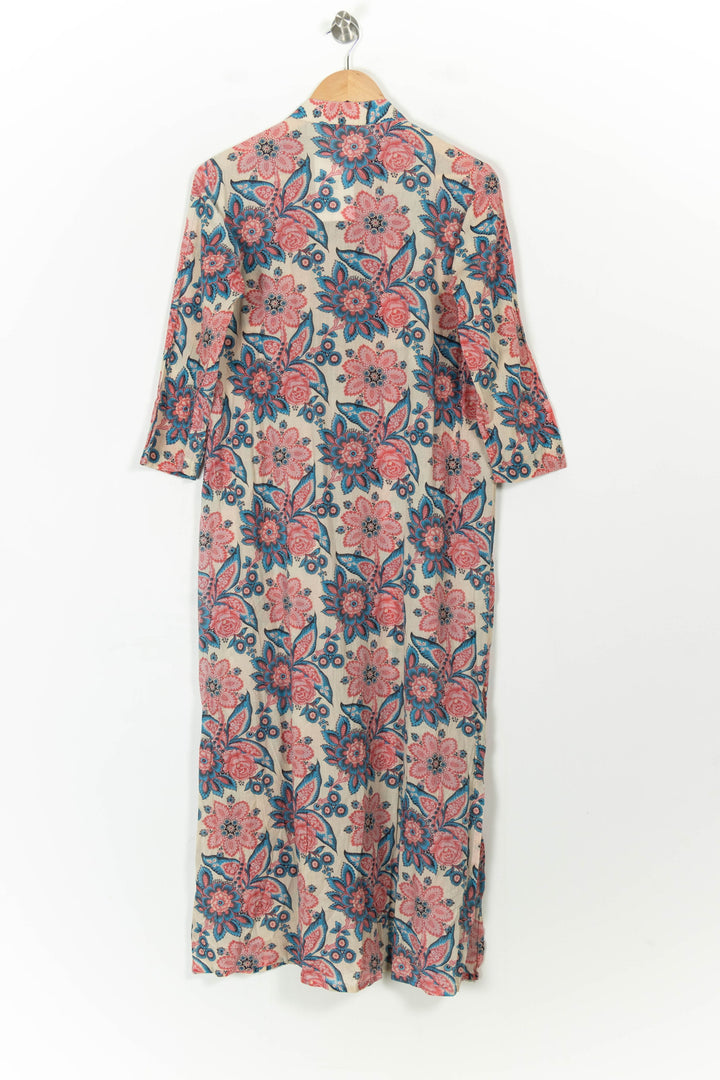 Robe Longue Écrue à Fleurs Roses et Bleues - Taille S/36 de la marque Petite Mendigote | PARAD107740 - Vendu par Paradigme - Image 4
