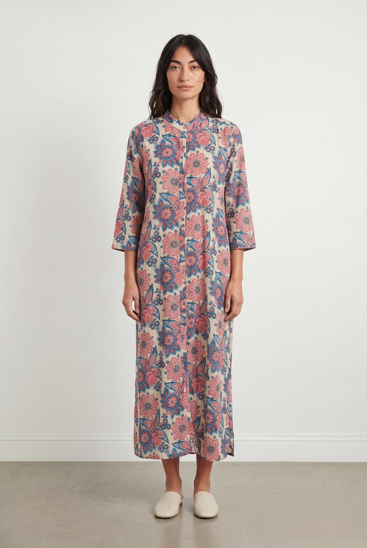 Robe Longue Écrue à Fleurs Roses et Bleues - Taille S/36 de la marque Petite Mendigote | PARAD107740 - Vendu par Paradigme - Image 1