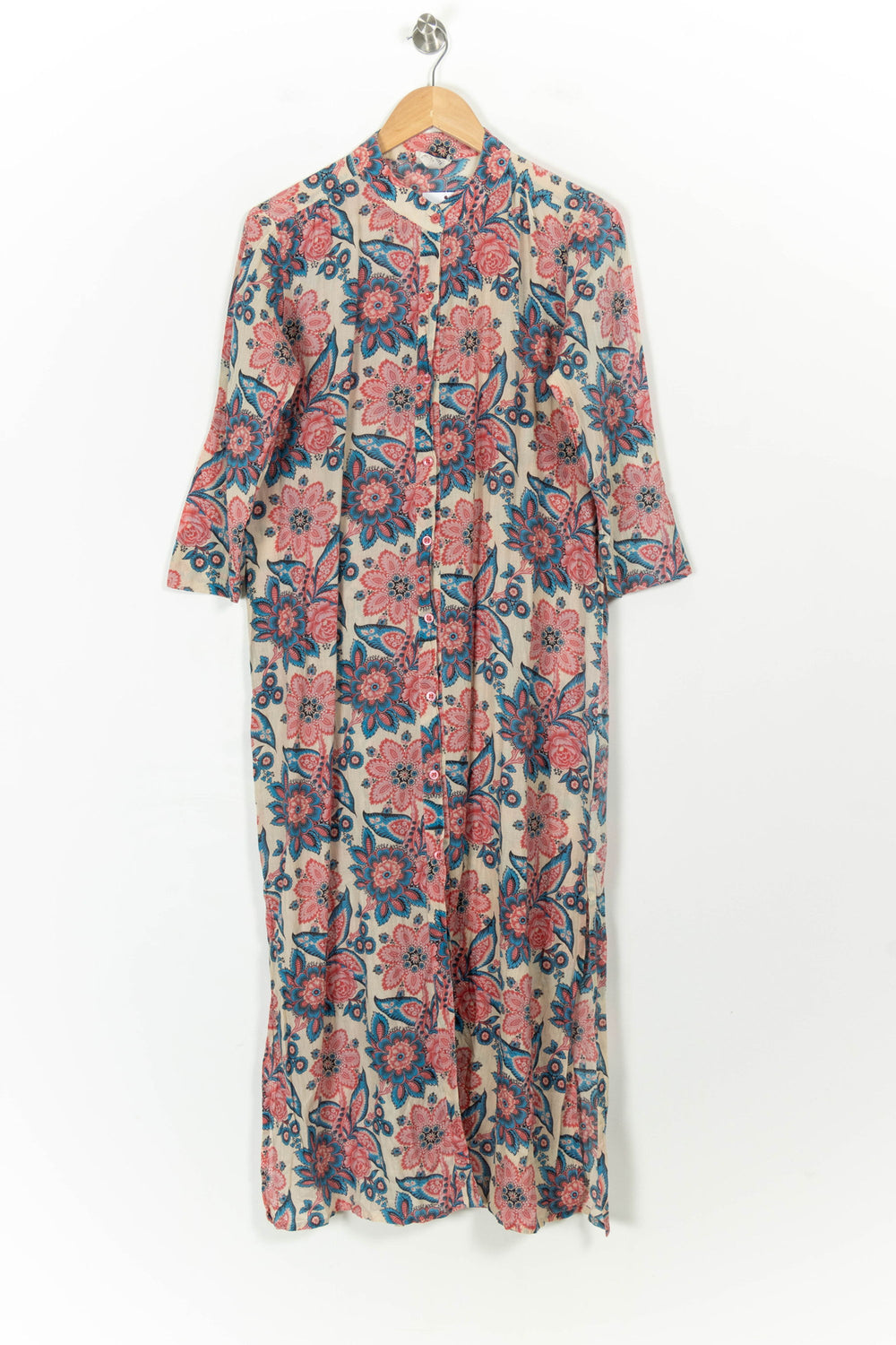 Robe Longue Écrue à Fleurs Roses et Bleues - Taille S/36 de la marque Petite Mendigote | PARAD107740 - Vendu par Paradigme - Image 2