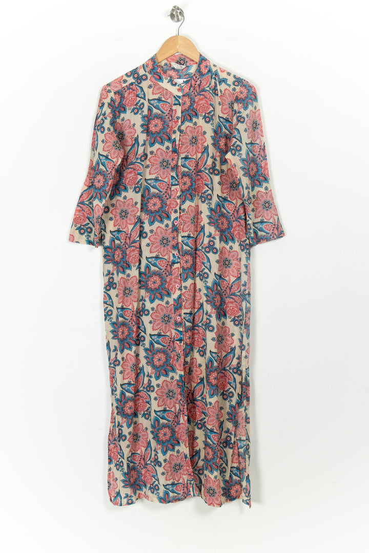 Robe Longue Écrue à Fleurs Roses et Bleues - Taille S/36 de la marque Petite Mendigote | PARAD107740 - Vendu par Paradigme - Image 2