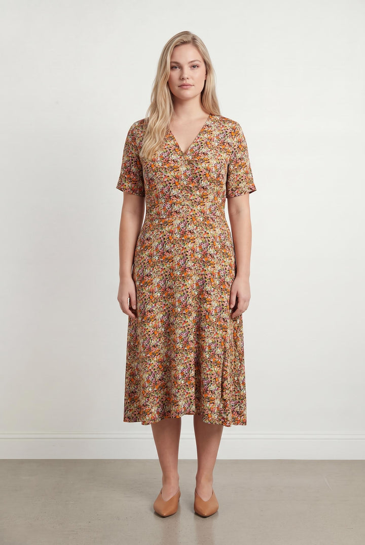 Robe Fleurie Orange et Rose - Taille XL/42 de la marque La Fée Maraboutée | PARAD107746 - Vendu par Paradigme - Image 1