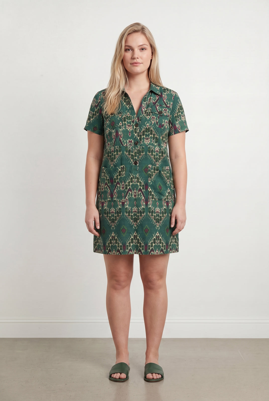 Robe Chemise Verte et Beige - Taille XL/42 de la marque Caroll | PARAD107750 - Vendu par Paradigme - Image 1