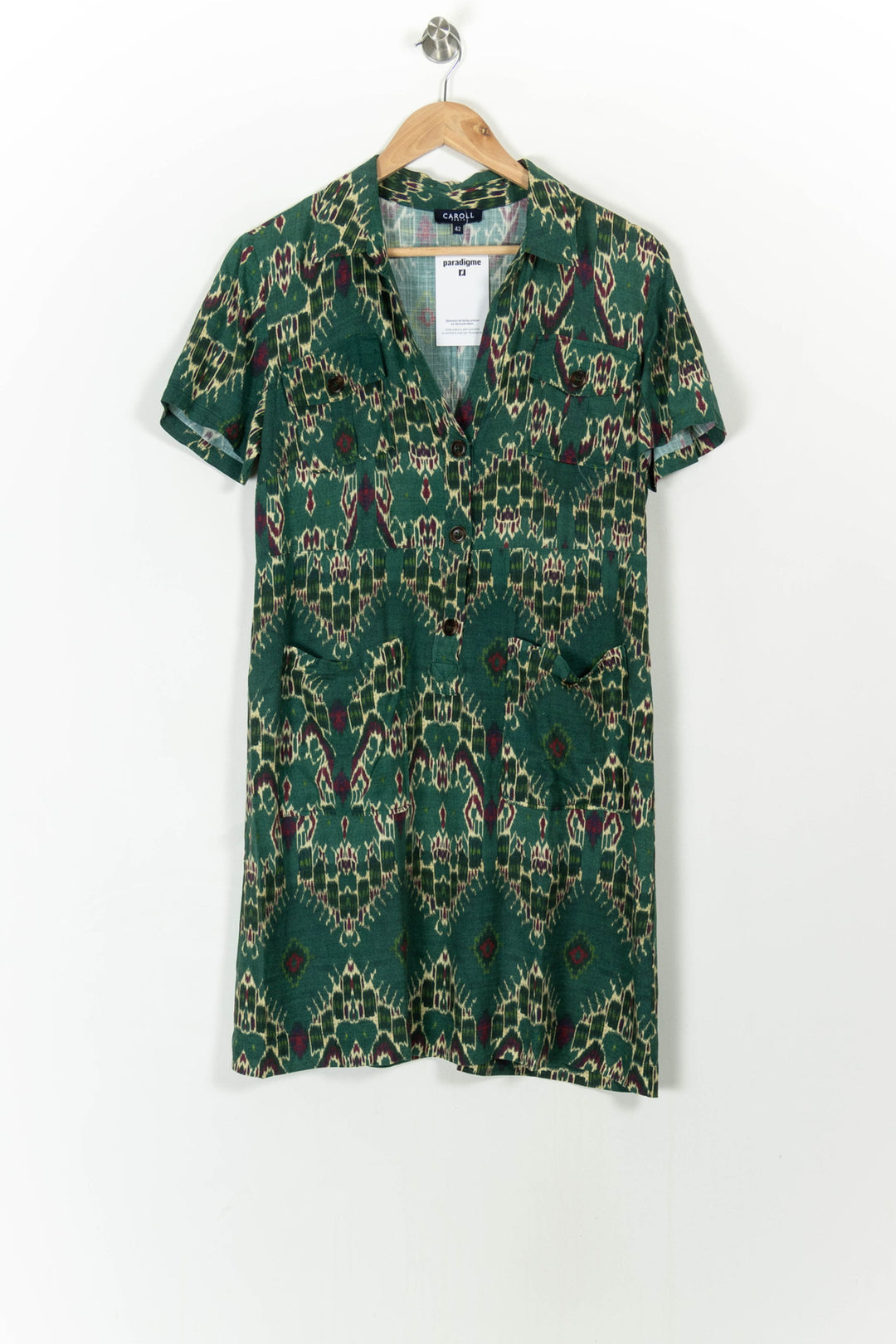 Robe Chemise Verte et Beige - Taille XL/42 de la marque Caroll | PARAD107750 - Vendu par Paradigme - Image 2