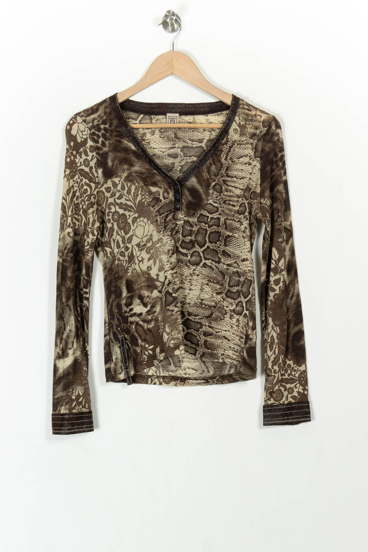 Chemisier Marron et Beige - Taille XL/42 de la marque Indies | PARAD107763 - Vendu par Paradigme - Image 2