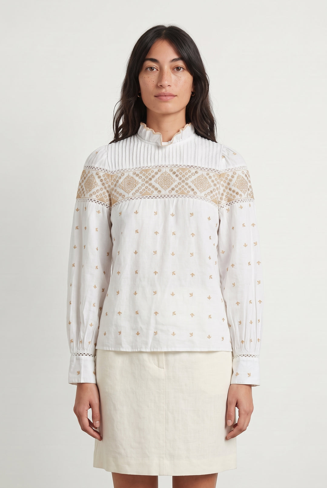 Blouse Blanche et Beige - Taille S/36 de la marque Sézane | PARAD107878 - Vendu par Paradigme - Image 1