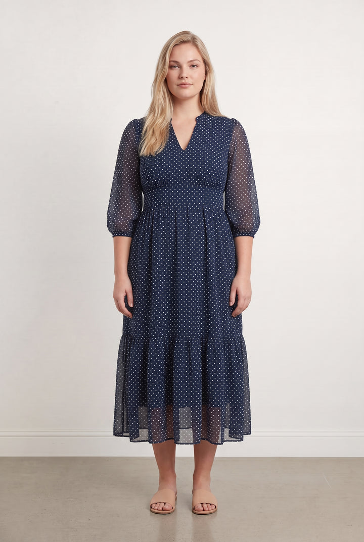Robe Longue Bleue et Blanche - Taille XXL/44 de la marque Indies | PARAD107920 - Vendu par Paradigme - Image 1