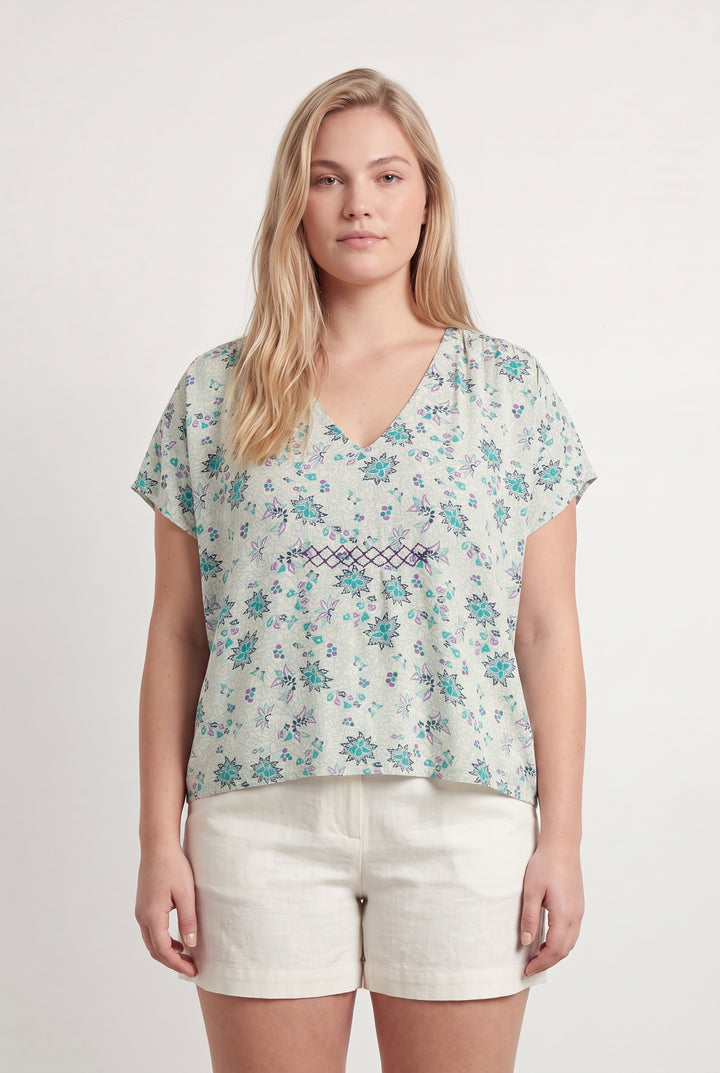 Blouse Verte et Lilas - Taille XXL/44 de la marque La Fée Maraboutée | PARAD107930 - Vendu par Paradigme - Image 1
