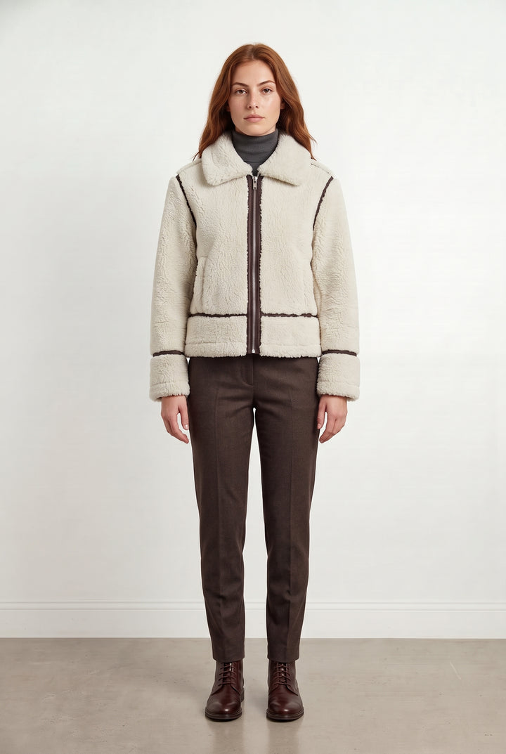 Blouson En Mouton Beige et Marron - Taille S/36 de la marque Sud express | PARAD107940 - Vendu par Paradigme - Image 1